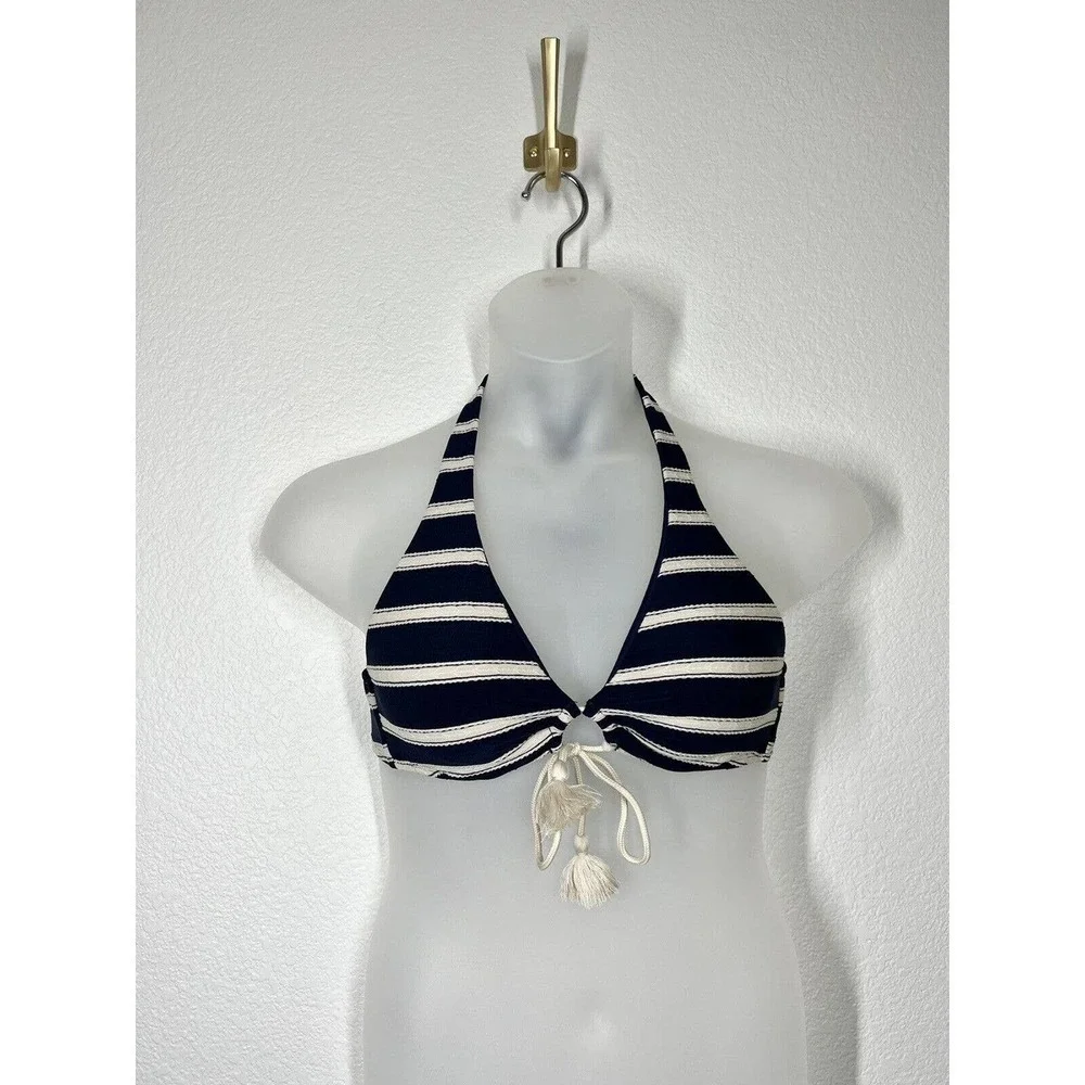 Robin Piccone Abi Stripe Indigo Halter Bikini Top